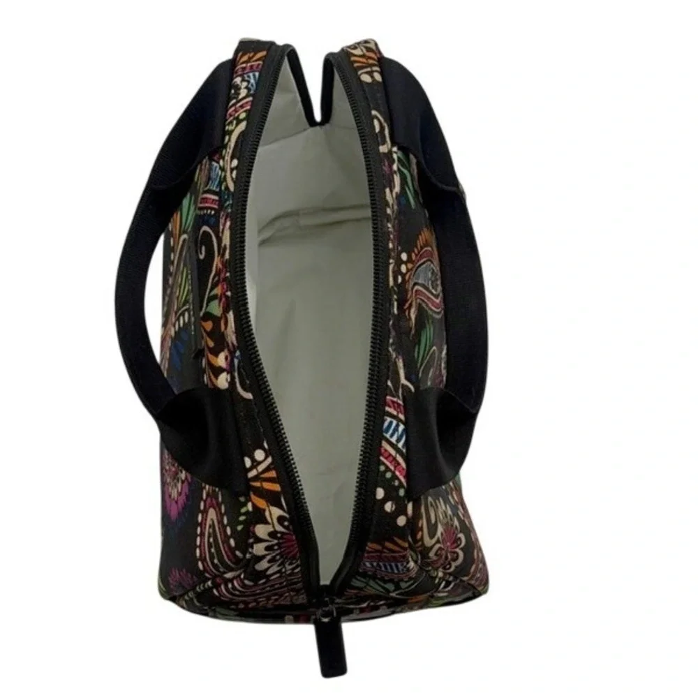 Vera Bradley Black Paisley Floral Insulated Lunch Bag Tote Zip Closure ID Window